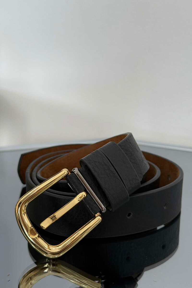 SIMPLE LEATHER WOMEN BELT BLACK+GOLD/ZEGO - 4