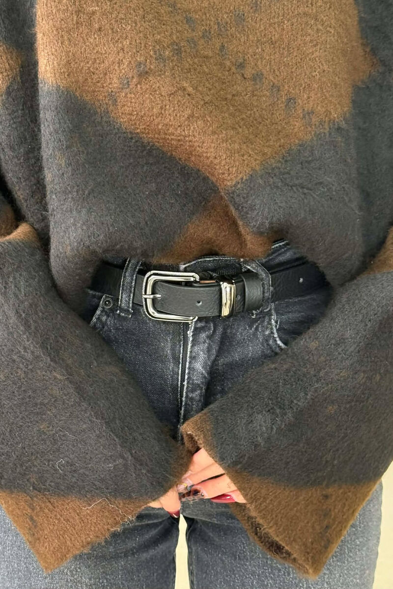 SIMPLE LEATHER WOMEN BELT BLACK+SILVER/ZEZE+ARGJEND - 3