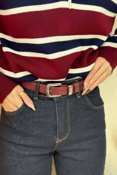 SIMPLE LEATHER WOMEN BELT BURGUNDY/VISHNJE - KLAUDIO FASHION