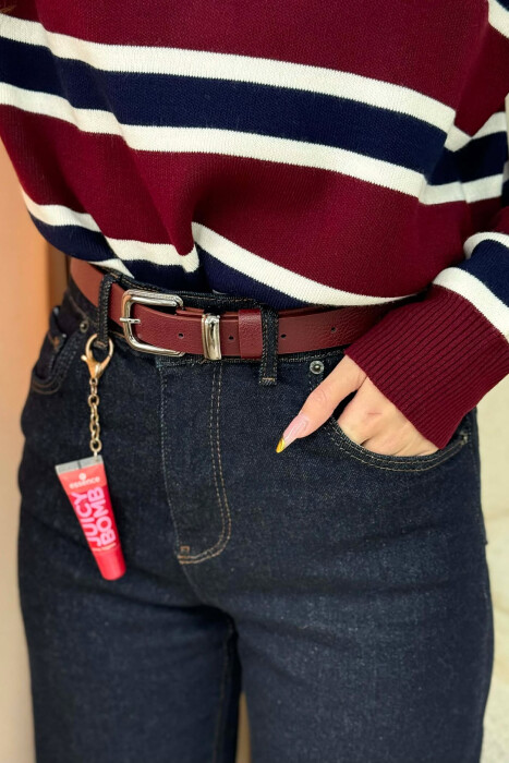 SIMPLE LEATHER WOMEN BELT BURGUNDY/VISHNJE - 2
