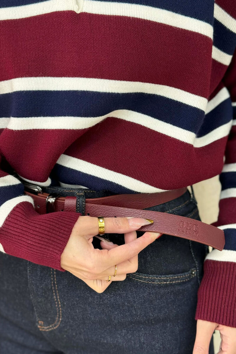 SIMPLE LEATHER WOMEN BELT BURGUNDY/VISHNJE - 3