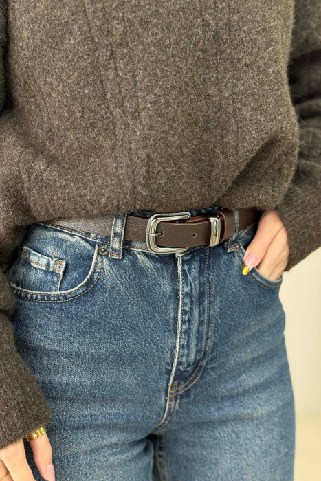 SIMPLE LEATHER WOMEN BELT DARK BROWN/KAE - 3