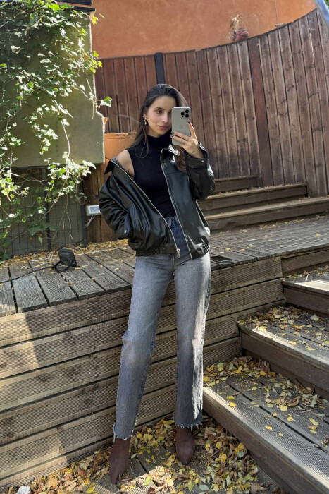 SIMPLE LEATHER WOMEN JACKET BLACK/ E ZEZE - 1