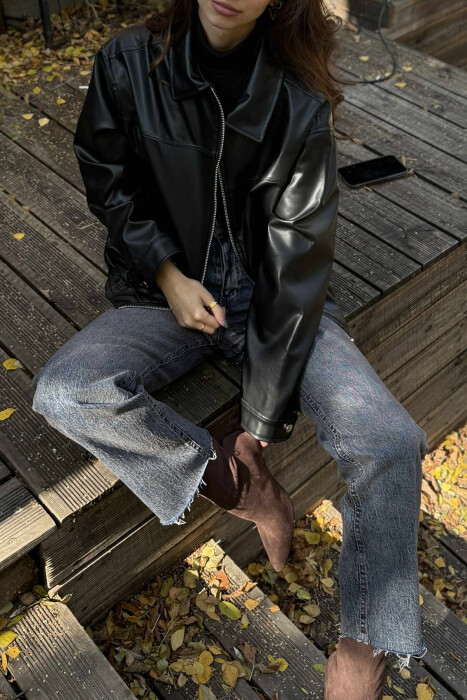 SIMPLE LEATHER WOMEN JACKET BLACK/ E ZEZE - 4