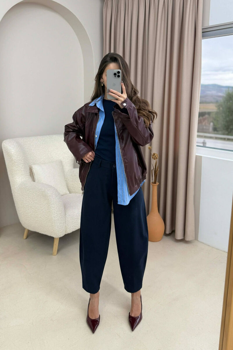 SIMPLE LEATHER WOMEN JACKET BURGUNDY/VISHNJE - 1