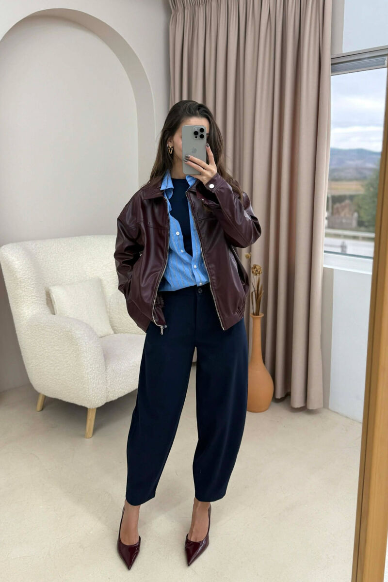 SIMPLE LEATHER WOMEN JACKET BURGUNDY/VISHNJE - 2