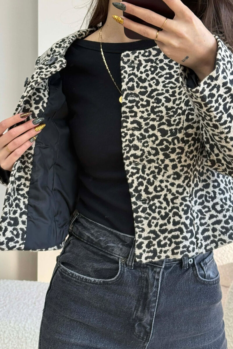 SIMPLE LEO DESIGN BUTTONED WOMEN JACKET LEO/LEOPARD - 4