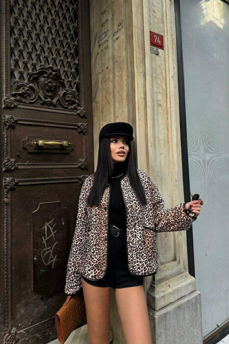 SIMPLE LEO DESIGN BUTTONED WOMEN JACKET LEO/LEOPARD - 1