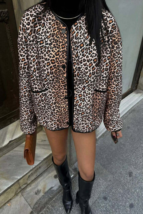 SIMPLE LEO DESIGN BUTTONED WOMEN JACKET LEO/LEOPARD - 2