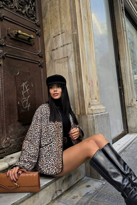 SIMPLE LEO DESIGN BUTTONED WOMEN JACKET LEO/LEOPARD - 4