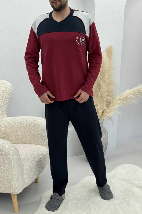 SIMPLE LOGO SWEATSHIRT+SWEATPANTS MEN PYJAMAS BURGUNDY/VISHNJE - KLAUDIO FASHION