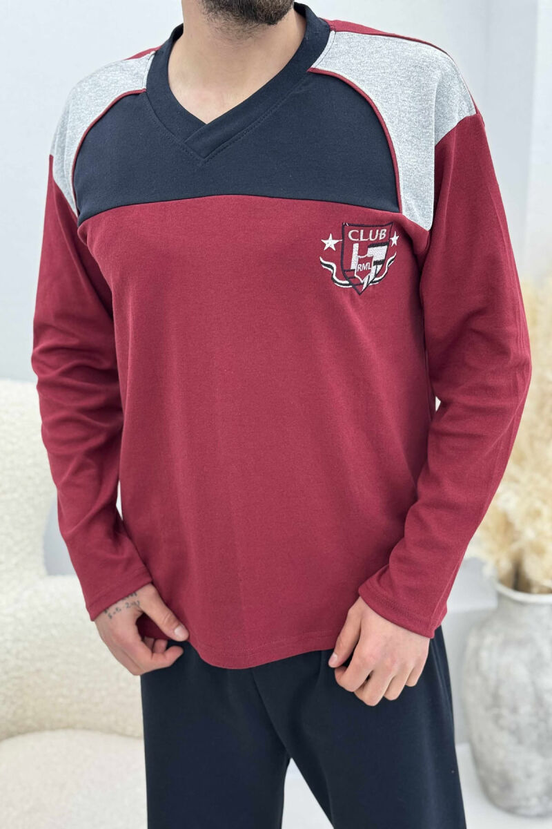 SIMPLE LOGO SWEATSHIRT+SWEATPANTS MEN PYJAMAS BURGUNDY/VISHNJE - 2