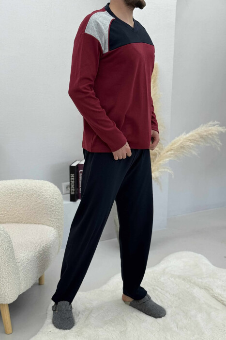 SIMPLE LOGO SWEATSHIRT+SWEATPANTS MEN PYJAMAS BURGUNDY/VISHNJE - 4