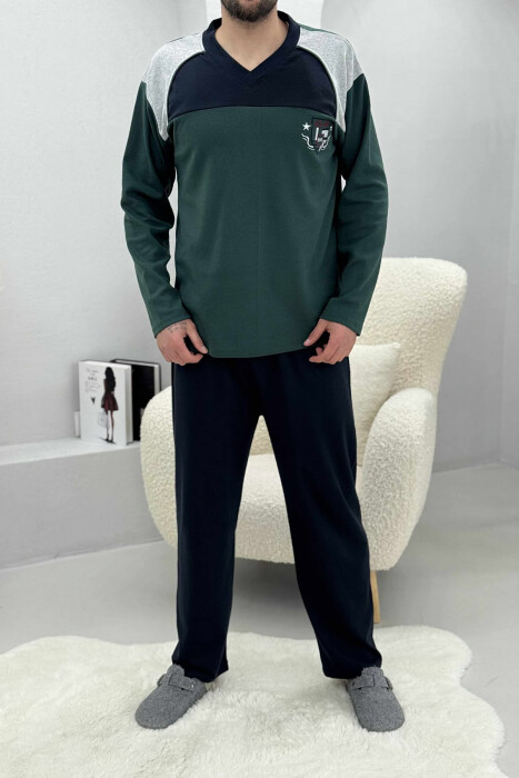 SIMPLE LOGO SWEATSHIRT+SWEATPANTS MEN PYJAMAS DARK GREEN/JEE - 1