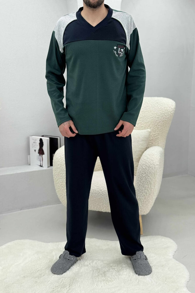 SIMPLE LOGO SWEATSHIRT+SWEATPANTS MEN PYJAMAS DARK GREEN/JEE - 1