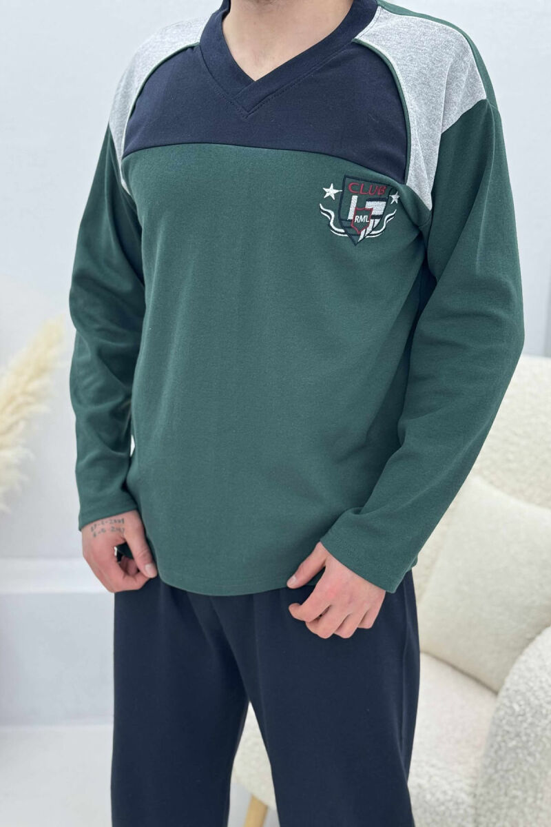 SIMPLE LOGO SWEATSHIRT+SWEATPANTS MEN PYJAMAS DARK GREEN/JEE - 2