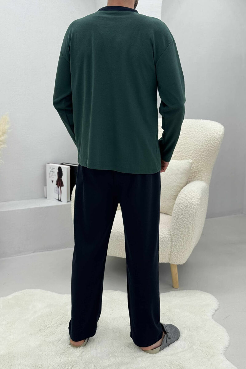 SIMPLE LOGO SWEATSHIRT+SWEATPANTS MEN PYJAMAS DARK GREEN/JEE - 3