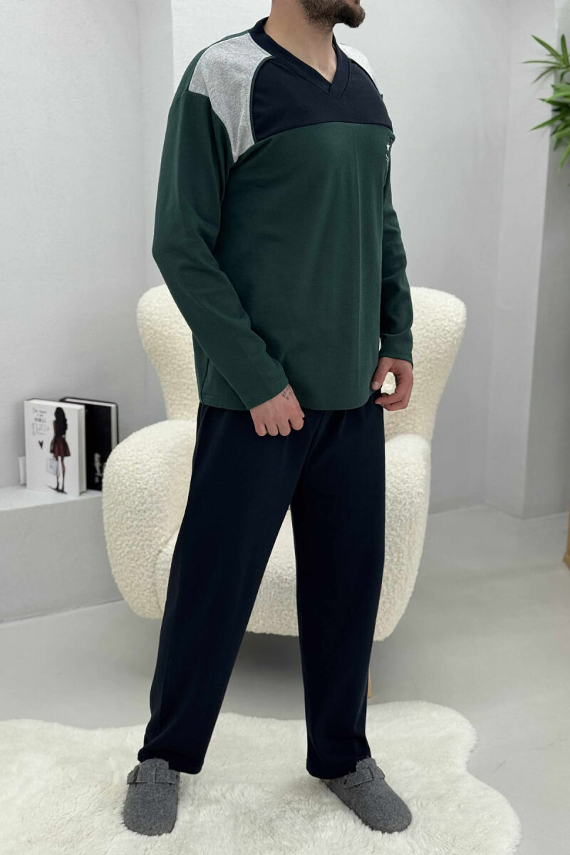 SIMPLE LOGO SWEATSHIRT+SWEATPANTS MEN PYJAMAS DARK GREEN/JEE - 4
