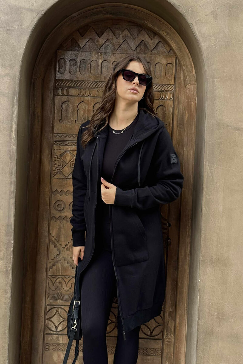 SIMPLE LONG HOOD ONE COLOR WOMEN JACKET BLACK/ E ZEZE - 2