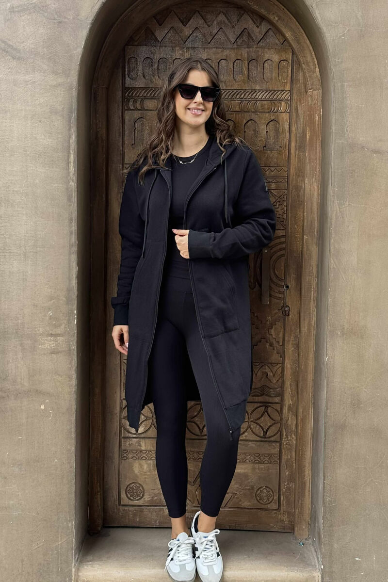 SIMPLE LONG HOOD ONE COLOR WOMEN JACKET BLACK/ E ZEZE - 6