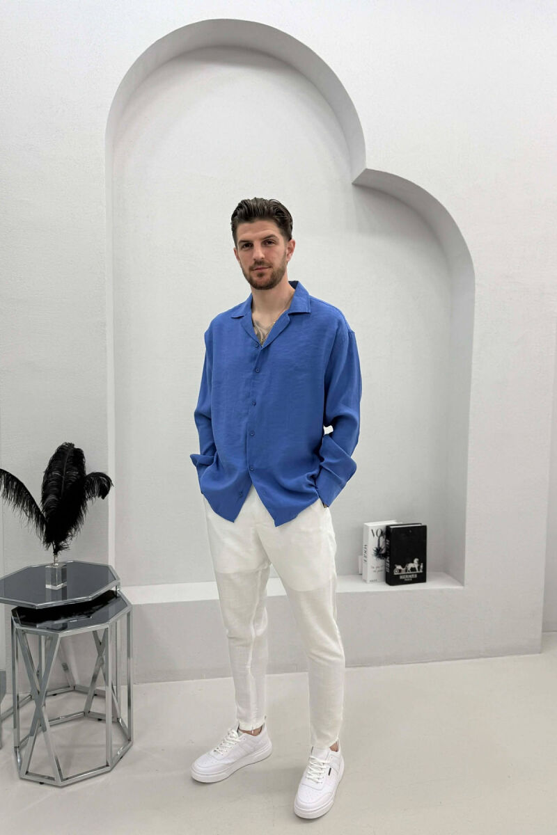 SIMPLE LONG SLEEVE MEN SHIRT BLUE/BLU - 2