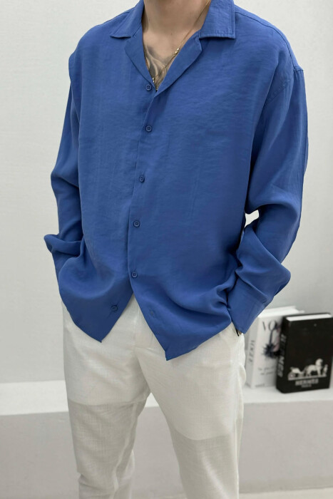 SIMPLE LONG SLEEVE MEN SHIRT BLUE/BLU - 3