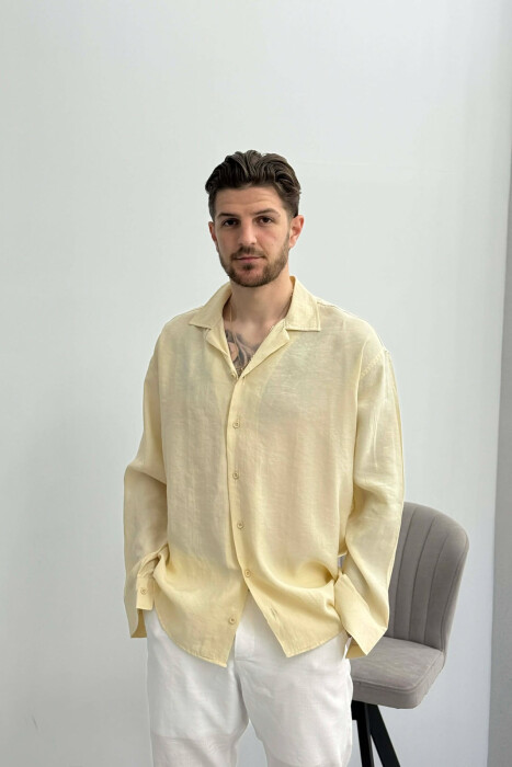 SIMPLE LONG SLEEVE MEN SHIRT LIGHT BEIGE/BZHZB - 1