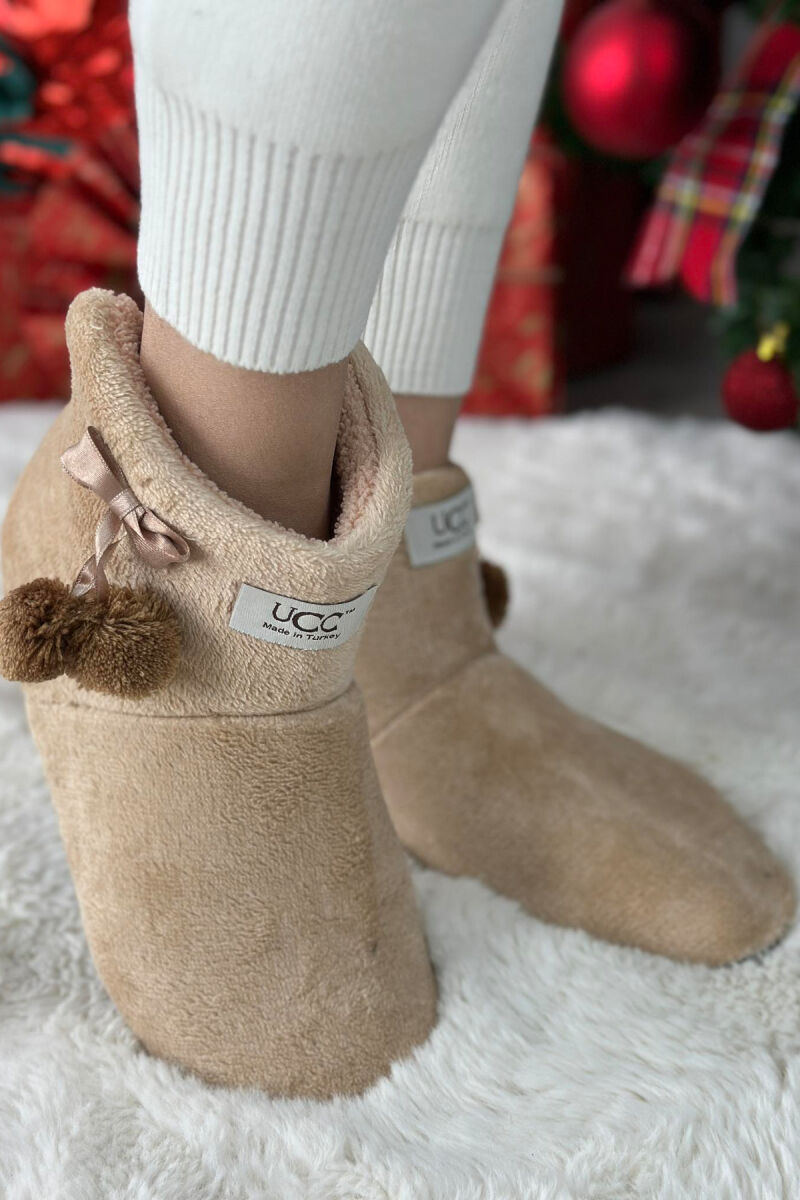 SIMPLE LONG WOMAN HOME SLIPPERS BEIGE/BEZHE - 1