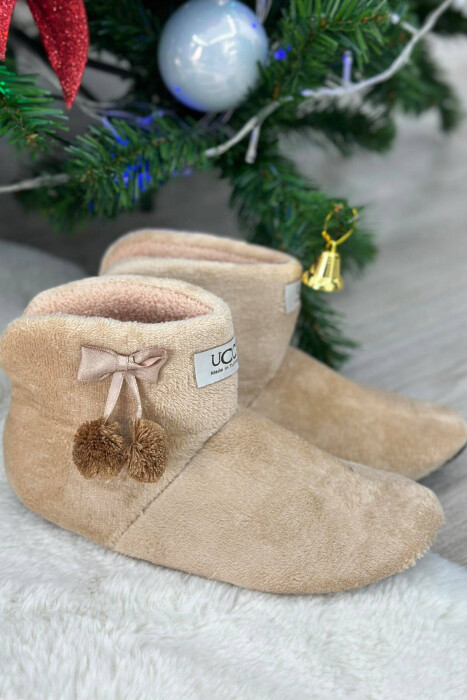 SIMPLE LONG WOMAN HOME SLIPPERS BEIGE/BEZHE - 4