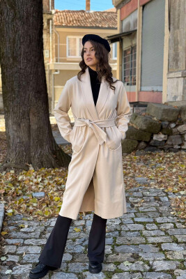 SIMPLE LONG WOMEN COAT CREAM/KREM 