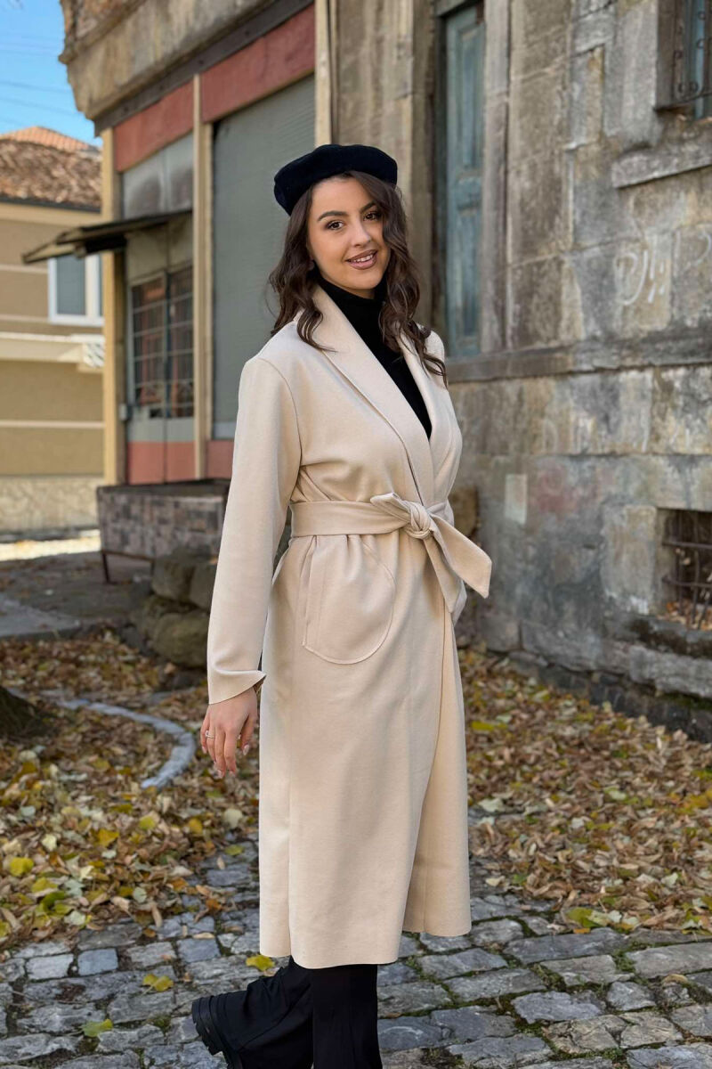 SIMPLE LONG WOMEN COAT CREAM/KREM - 2