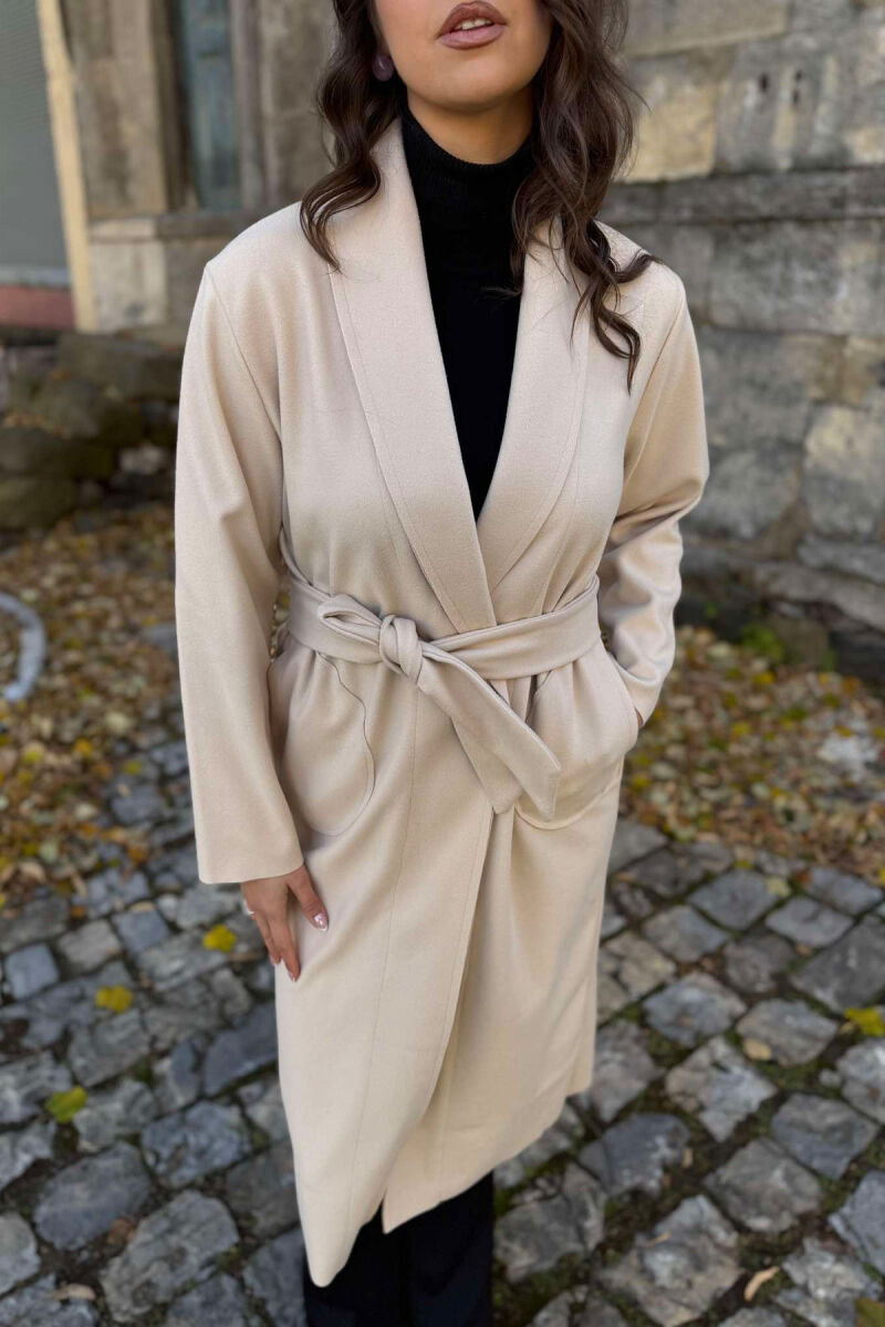 SIMPLE LONG WOMEN COAT CREAM/KREM - 5