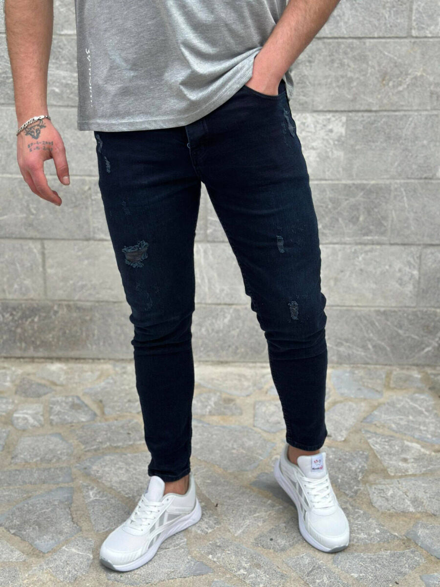 SIMPLE MEN JEANS DARK BLUE/BEE - 1