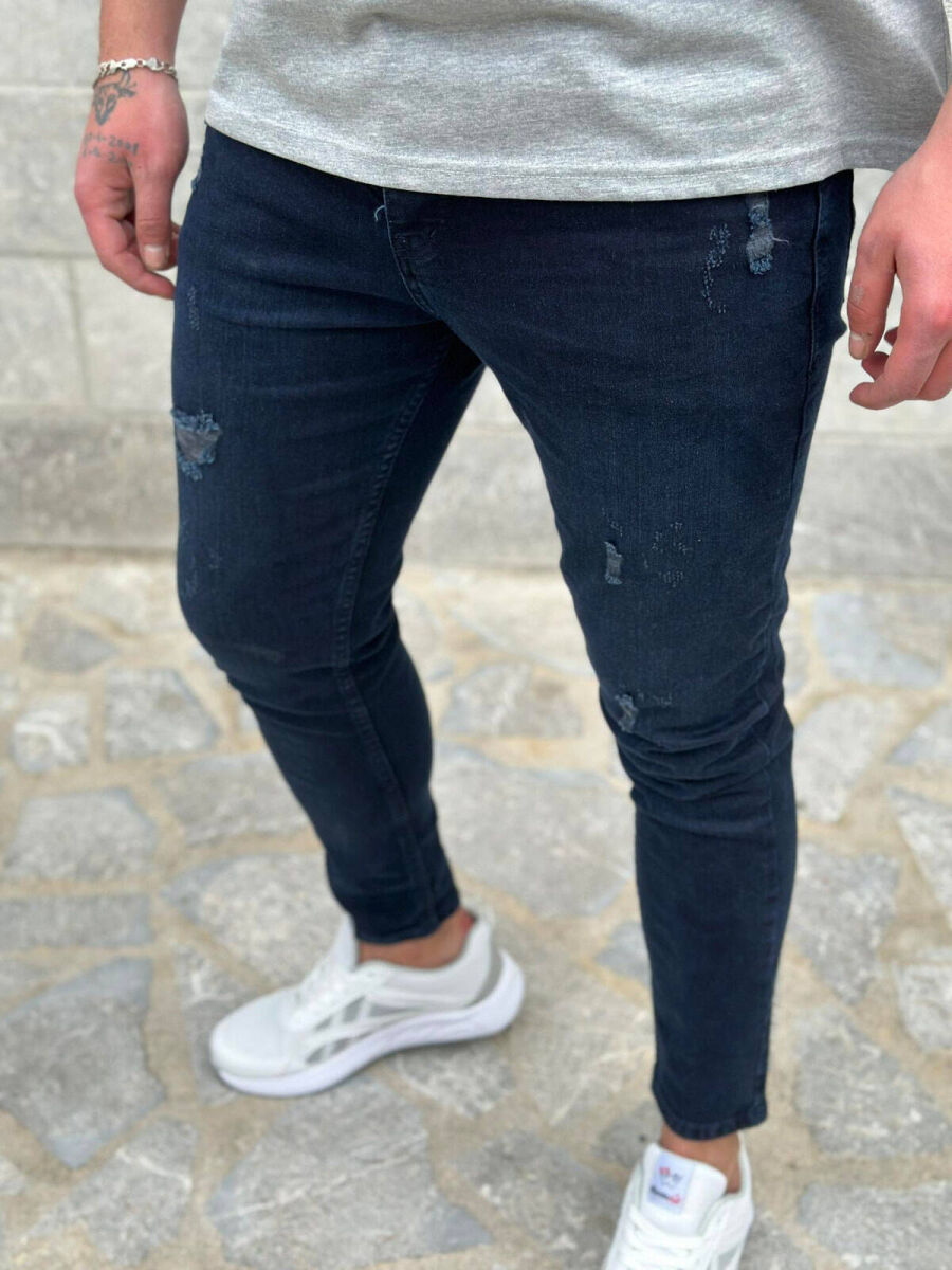 SIMPLE MEN JEANS DARK BLUE/BEE - 2