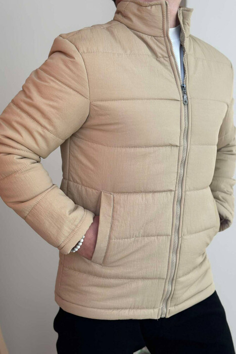 SIMPLE MEN PUFFER JACKET IN BEIGE COLOR - 2