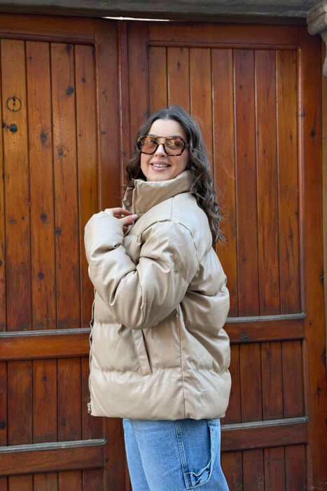 SIMPLE MEN PUFFER JACKET IN BEIGE COLOR - 4