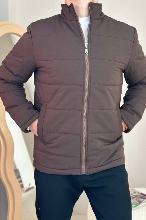 SIMPLE MEN PUFFER JACKET IN DARK BROWN COLOR - 3