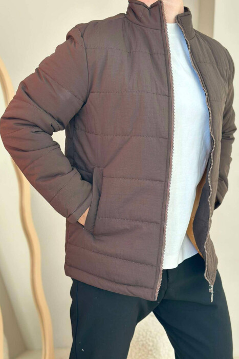 SIMPLE MEN PUFFER JACKET IN DARK BROWN COLOR - 4