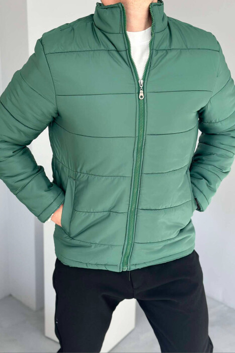 SIMPLE MEN PUFFER JACKET IN DARK GREEN COLOR - 1