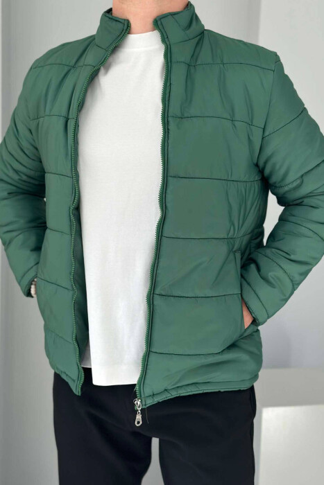 SIMPLE MEN PUFFER JACKET IN DARK GREEN COLOR - 3