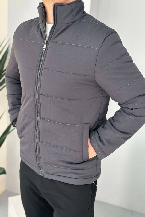 SIMPLE MEN PUFFER JACKET IN DARK GREY COLOR - 2