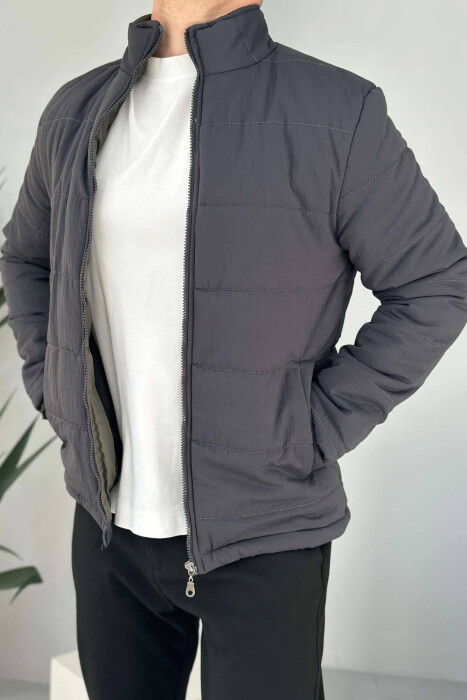 SIMPLE MEN PUFFER JACKET IN DARK GREY COLOR - 4