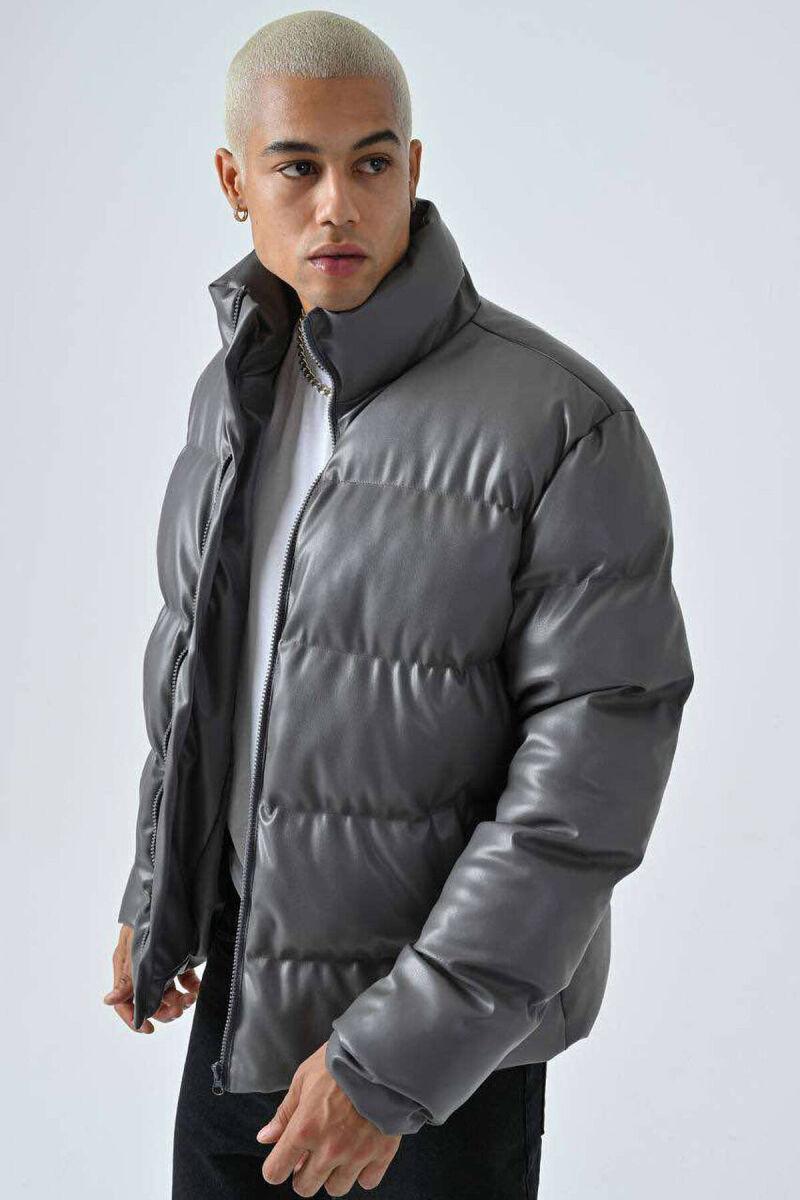 SIMPLE MEN PUFFER JACKET IN DARK GREY COLOR - 2