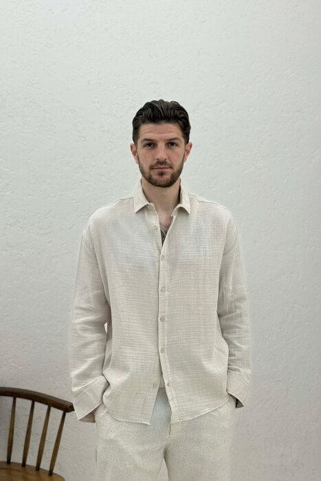 KEMISHE E THJESHTE PER MESHKUJ NE NGJYRE BEZHE TE ZBARDHUR - KLAUDIO FASHION