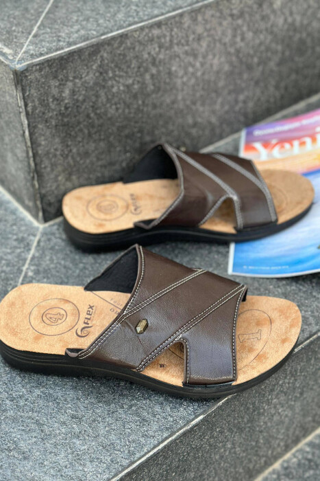 SIMPLE MEN SLIPPERS BROWN/KAFE - KLAUDIO FASHION