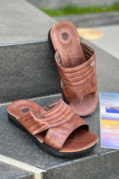 SIMPLE MEN SLIPPERS BROWN/KAFE - KLAUDIO FASHION