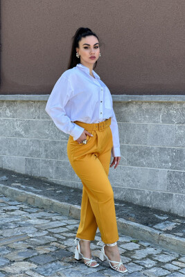 SIMPLE ON COLOR BELT WOMAN TROUSERS MUSTARD/MUSTARDE - 1