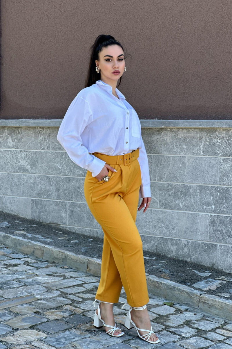 SIMPLE ON COLOR BELT WOMAN TROUSERS MUSTARD/MUSTARDE - 1