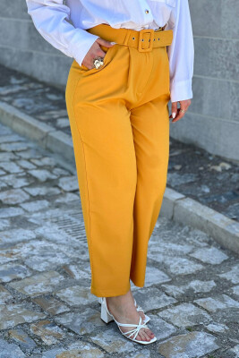 SIMPLE ON COLOR BELT WOMAN TROUSERS MUSTARD/MUSTARDE - 3