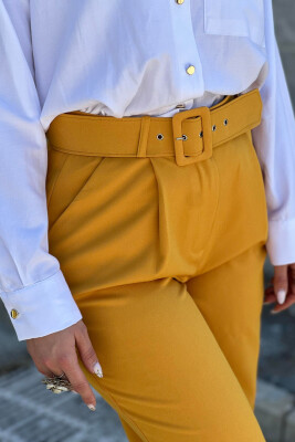 SIMPLE ON COLOR BELT WOMAN TROUSERS MUSTARD/MUSTARDE - 4